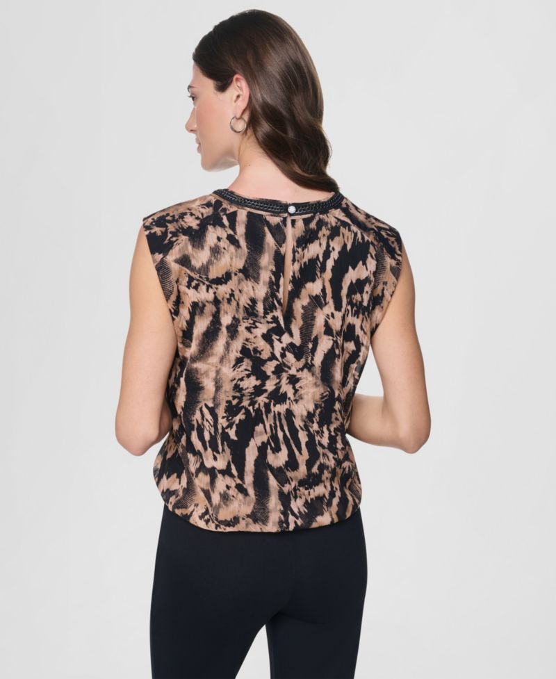 Women's Printed Crinkle Chiffon Sleeveless Top