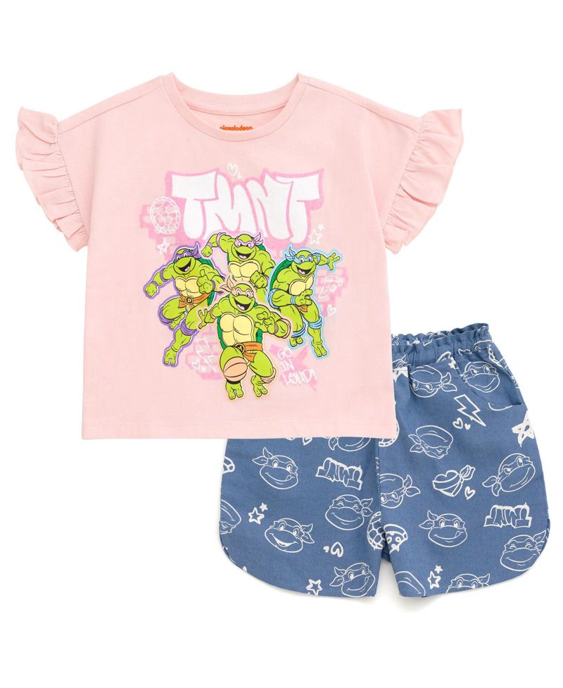 Girls T-Shirt and Chambray Shorts Outfit Set