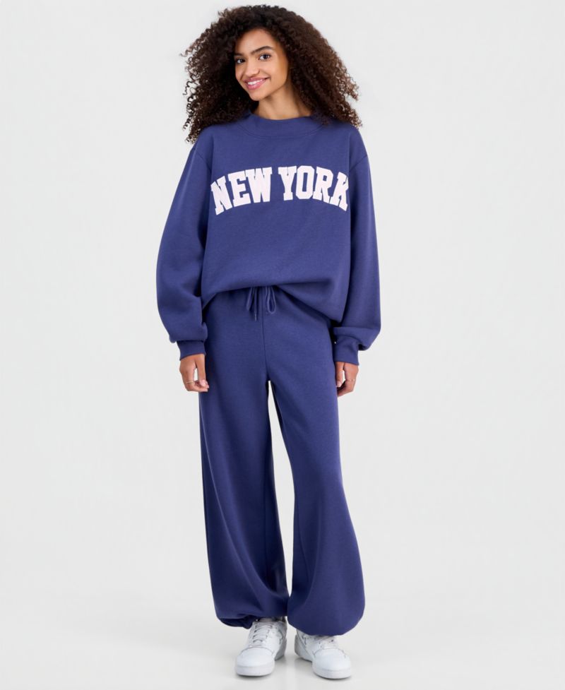 Juniors' Embroidered Mockneck Sweatshirt
