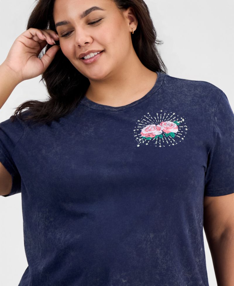 Trendy Plus Size Rose Graphic-Print Short-Sleeve T-Shirt