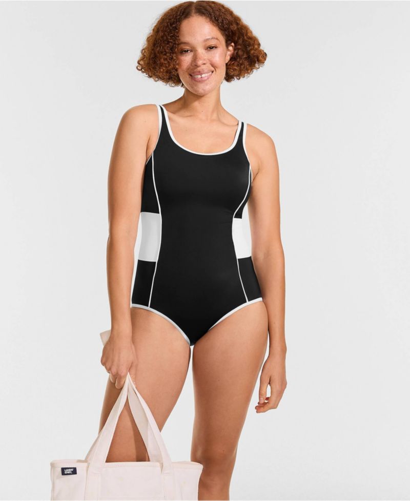 Women's Tugless Scoop Neck Colorblock Low Leg One Piece