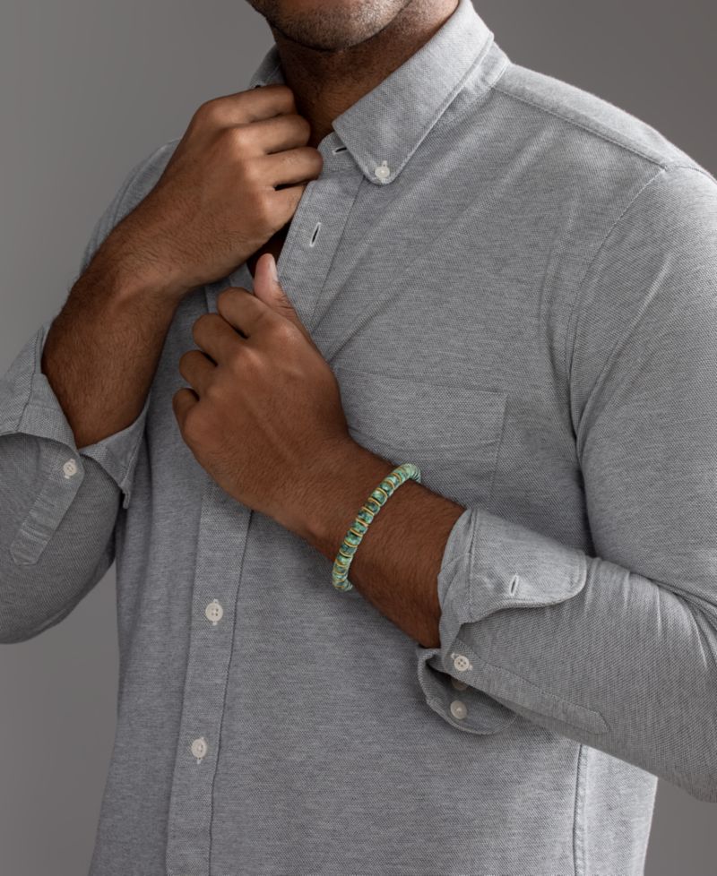 Green Agate Bead Blue Cord Bolo Bracelet in Gold-Tone Ion-Plated Stainless Steel (Also in Jasper)