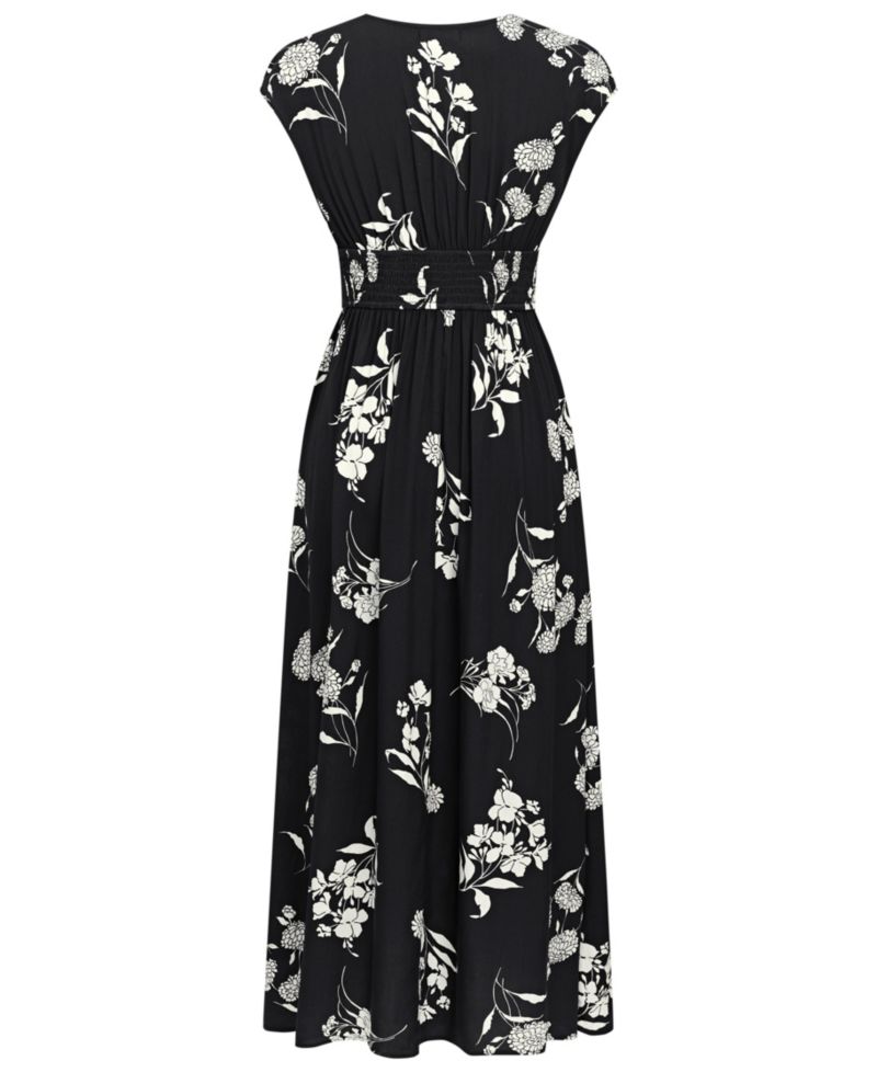 Women's V-Neck Cap-Sleeve A-Line Midi Dress