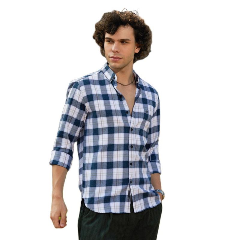 Men's Navy Blue Bi-Buffalo Check Shirt