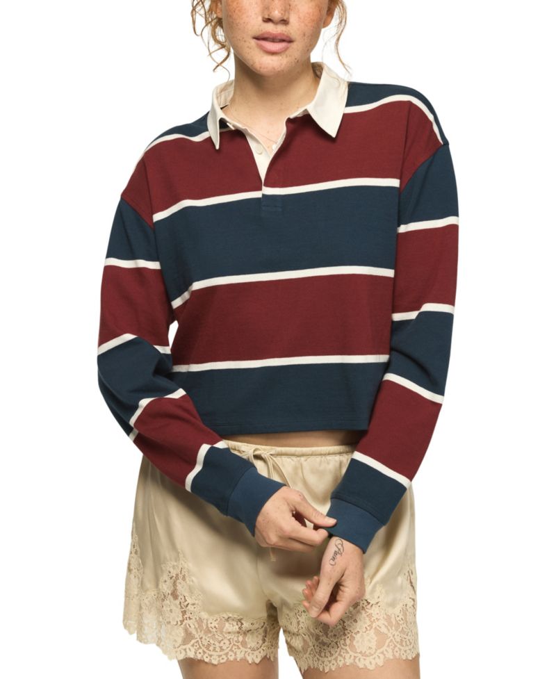 Women's Long-Sleeve Striped Polo Shirt