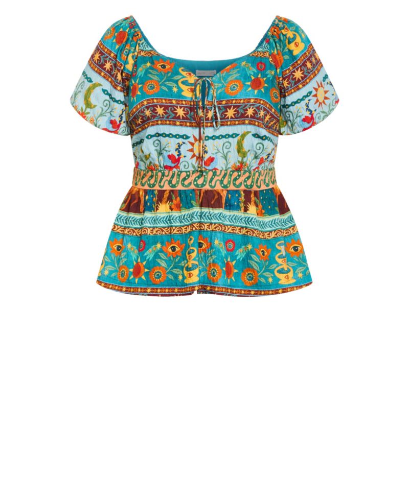 Plus Size Amaria Puff-Sleeve Print Tie-Front Top