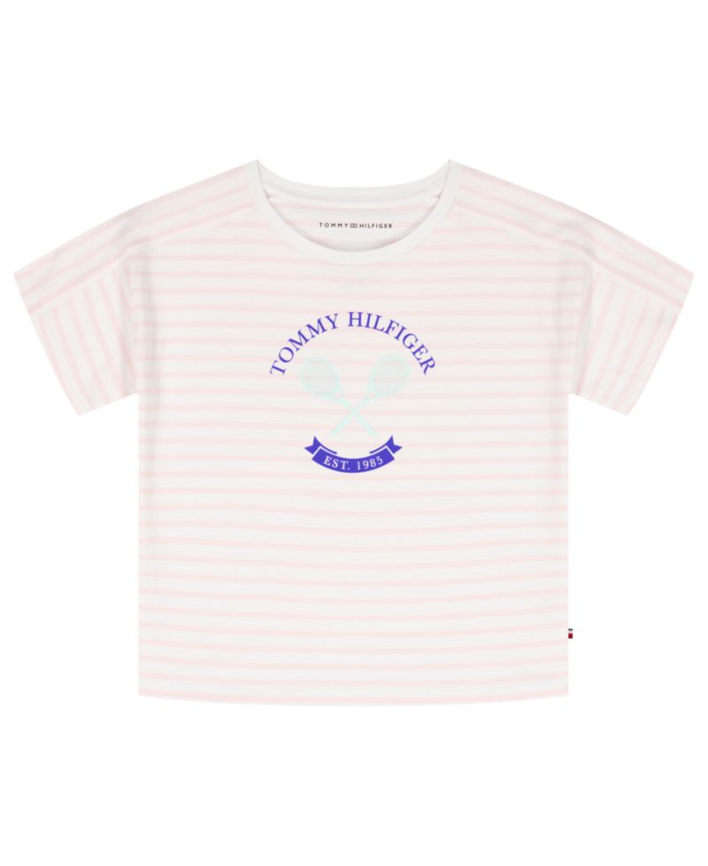Girls' 7-16 Round Neck Stripe T-Shirt