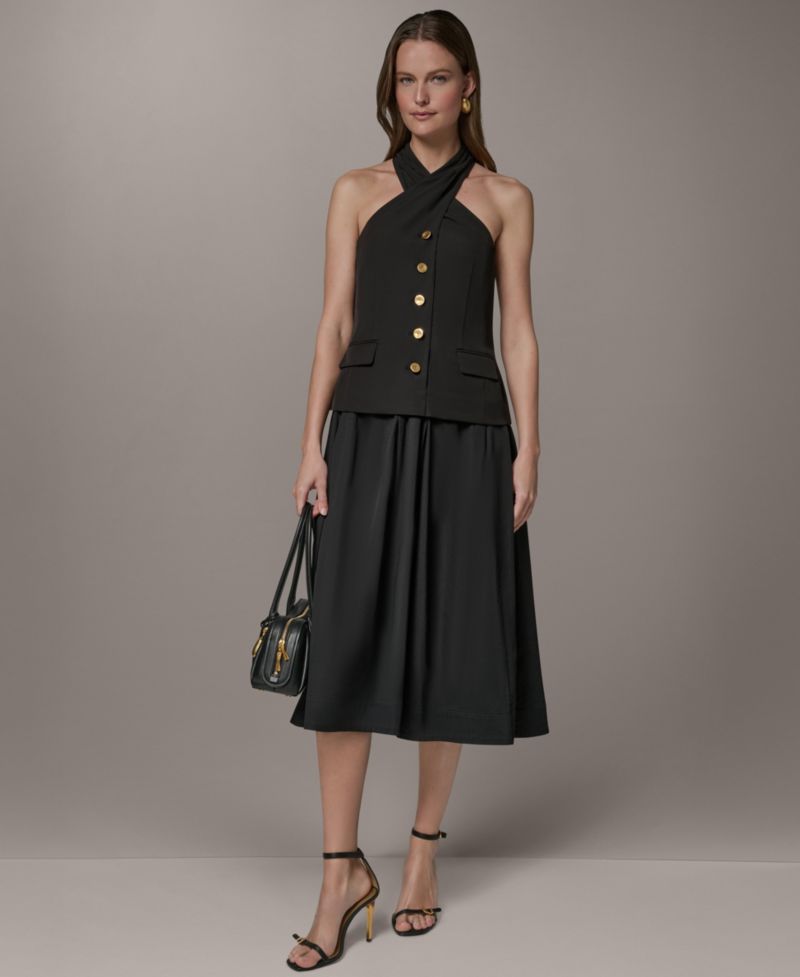 Women's Halter Twist-Front A-Line Midi Dress