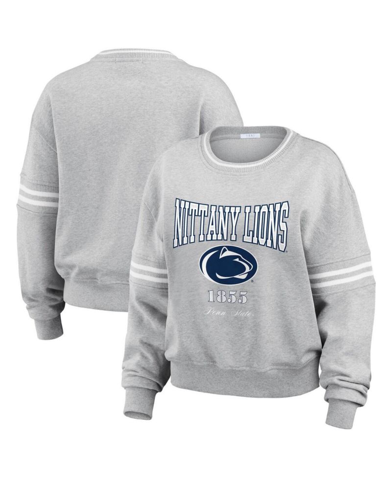 Women's Heather Gray Penn State Nittany Lions Classic Stripe Pullover Sweater