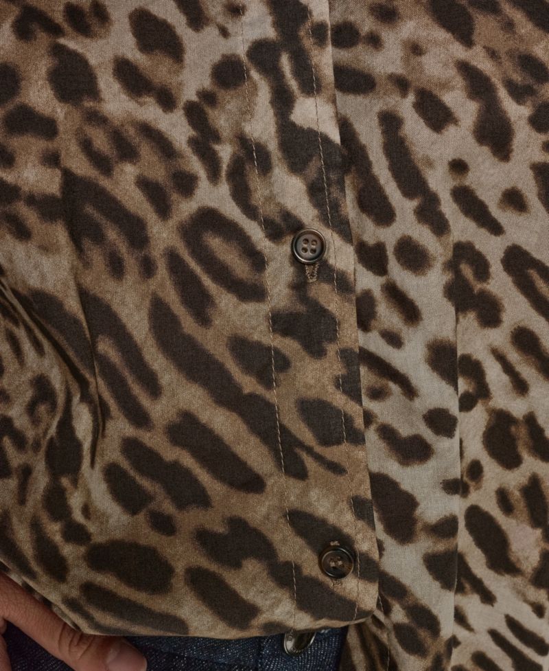 Women's Leopard-Print Collared Voile Long-Sleeve Blouse