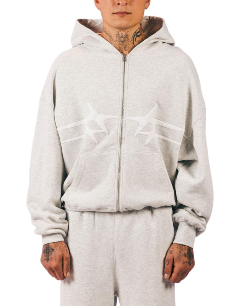 Men's Celestial Full Zip Hoodie Sweatshirt - Light Grey Marle L