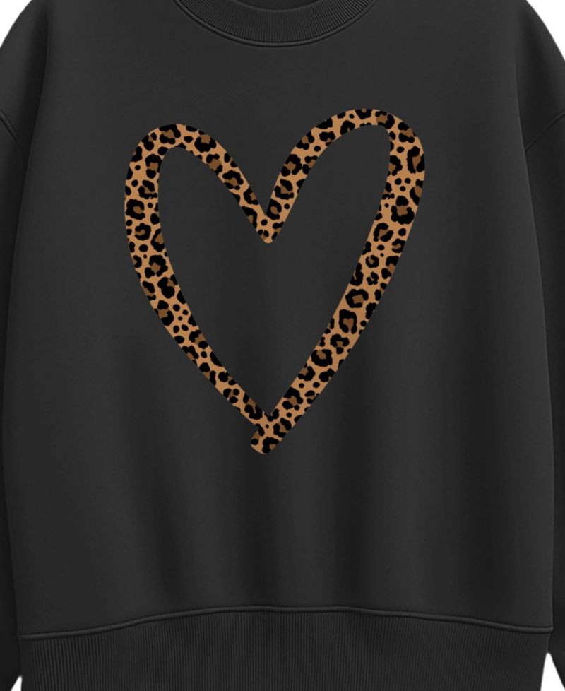 Plus Size Leopard-Print Heart Graphic Long-Sleeve Sweatshirt
