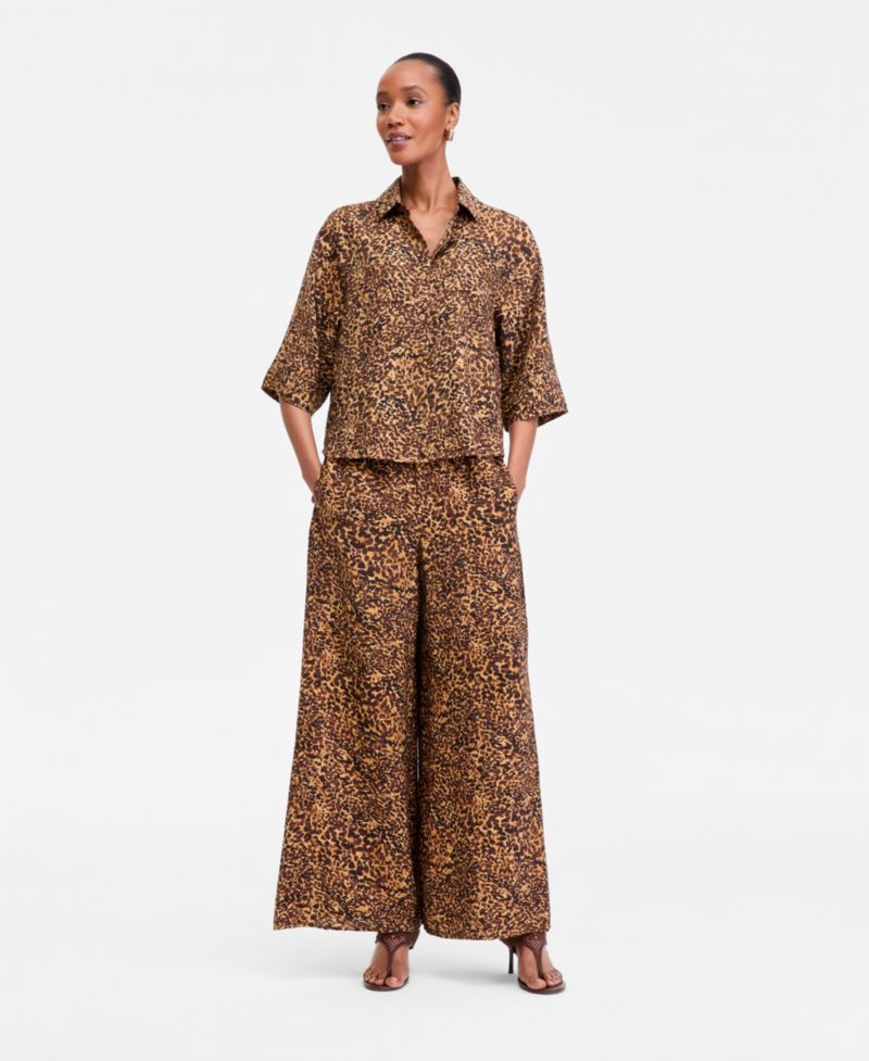 Women's Animal-Print High-Rise Wide-Leg Pants