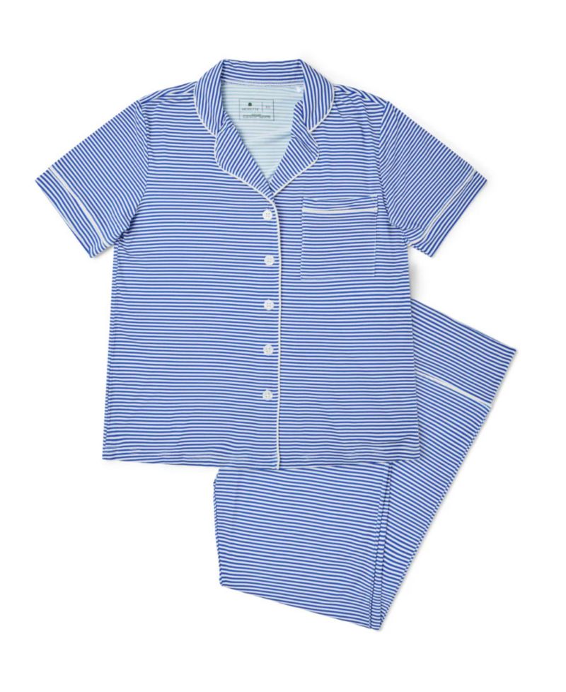Women's Cobalt Stripe Matching Family Short-Sleeve Pajama Set