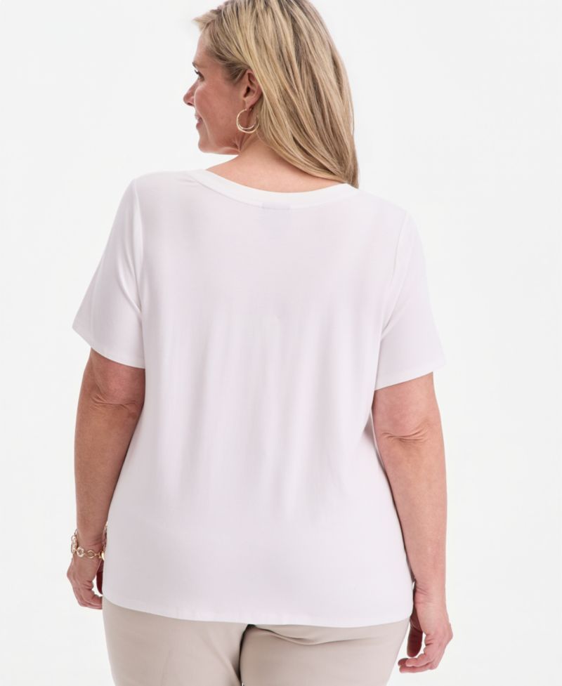 Plus Size Lace-Up V-Neck T-Shirt