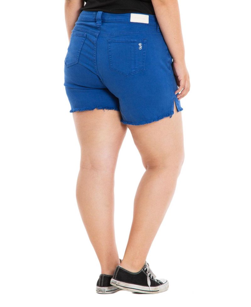 Color Shorts with side vents frayed hem in 6" Inseam - Classic Blue