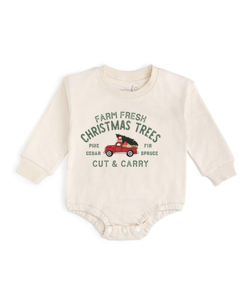Baby Boys' Farm Fresh Christmas Tree Patch Crewneck Long-Sleeve Romper