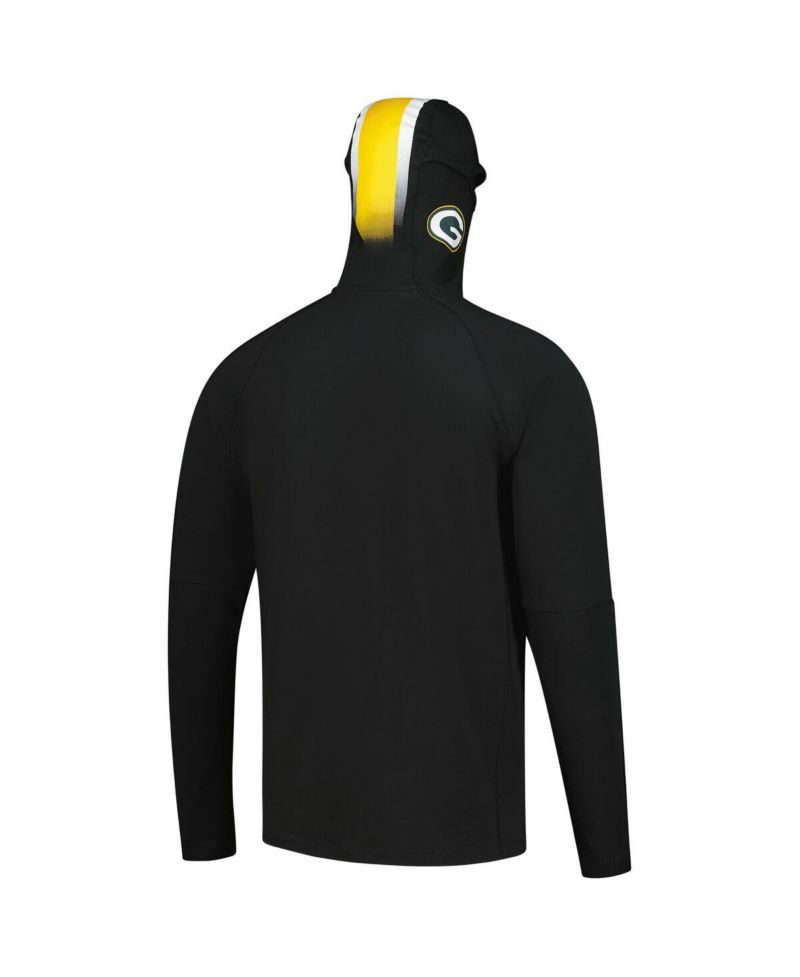 Men's Black Green Bay Packers Functional Fandom Balaclava Helmet Stripe Tri-Blend Hoodie