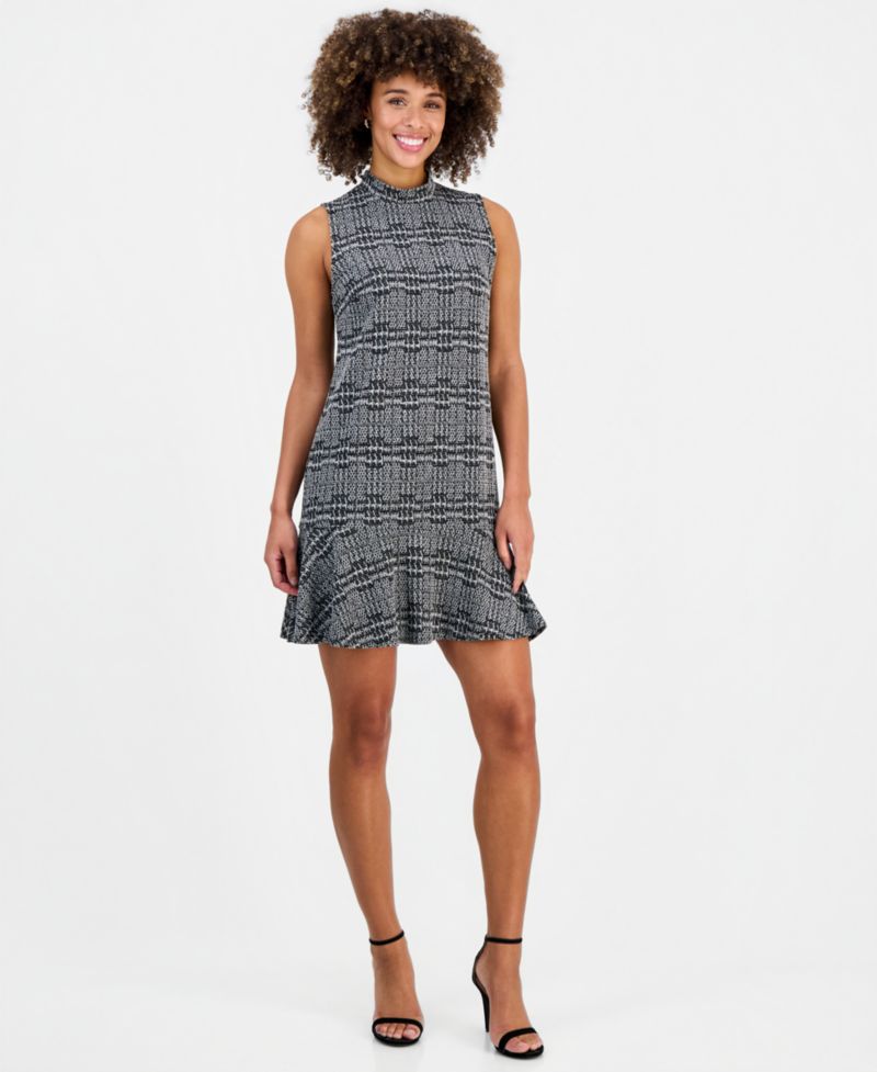 Women's Mock Neck Printed Flared-Hem Dress