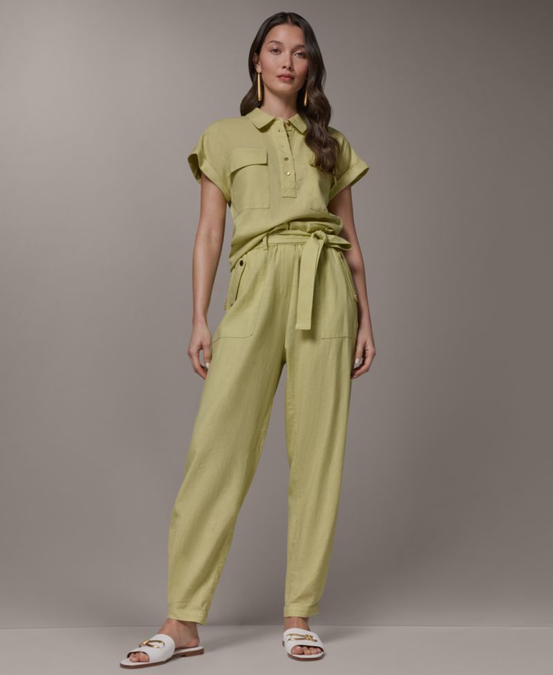 Women's Cap-Sleeve Shirt and Pleated Pant with Wide Cuff Detail