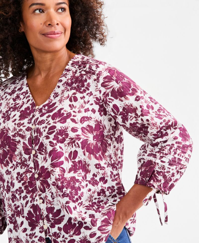 Women's Printed 3/4 Sleeve Lurex Woven Top