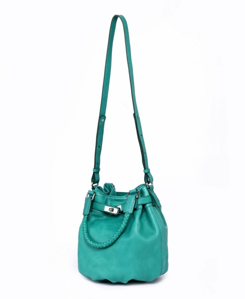 Pumpkin Small Leather Crossbody Bucket Bag