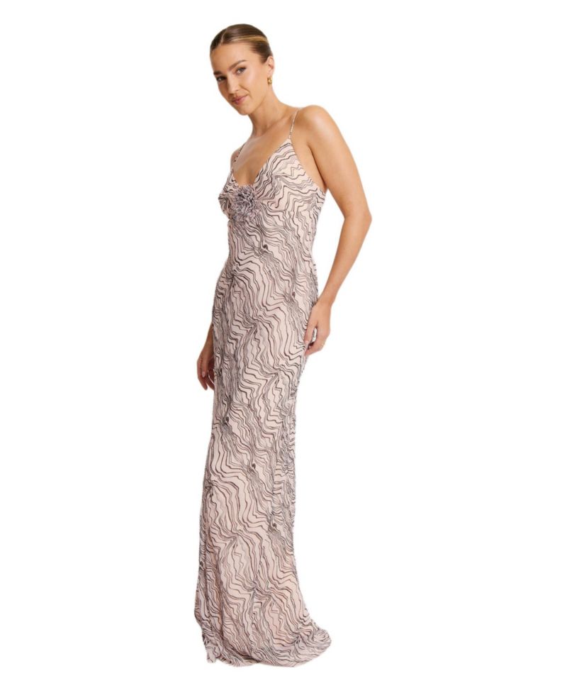 Women's Strappy Coursage Beaded Maxi Dress