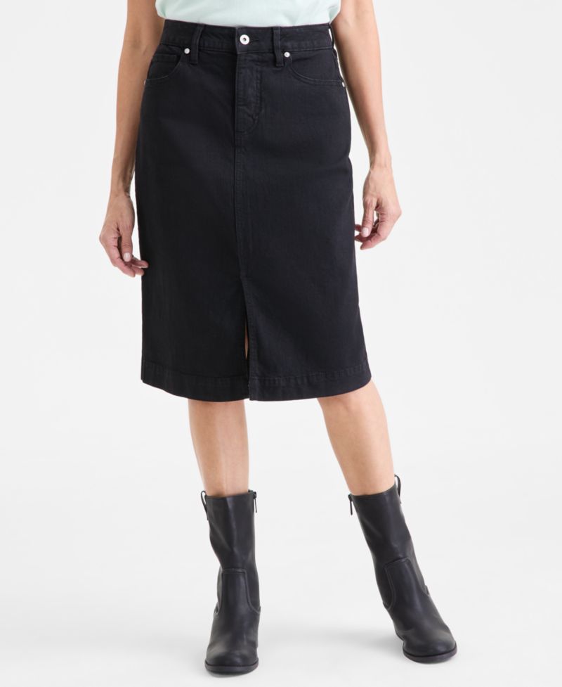 Women's Denim Slit Midi Skirt