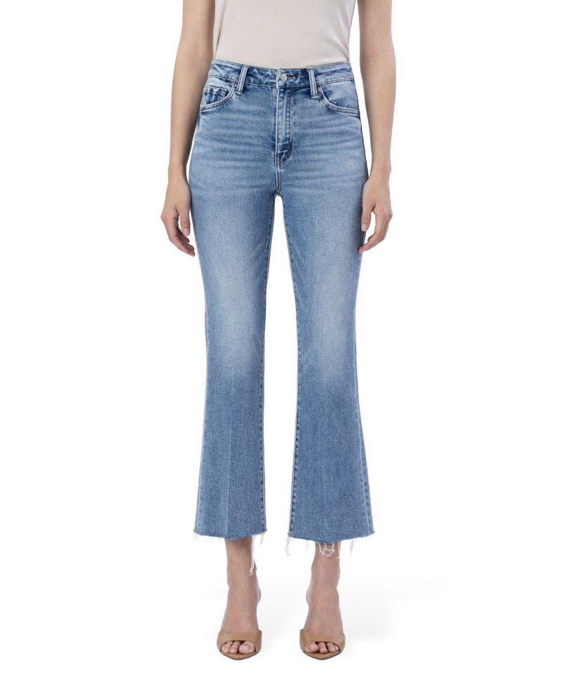 Women's High Rise Raw Hem Kick Flare Jeans