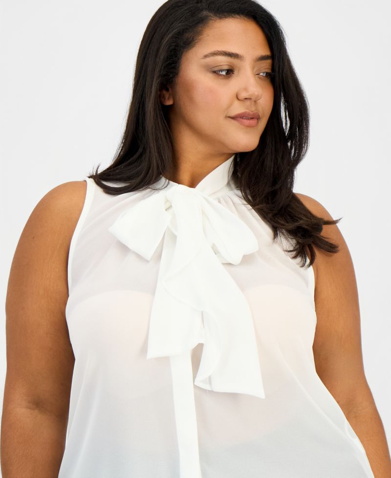 ASL Plus Size Sleeveless Ruffled Bow Blouse