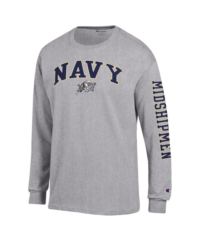 Men's Navy Midshipmen Arch Over Logo 2-Hit Long Sleeve T-Shirt