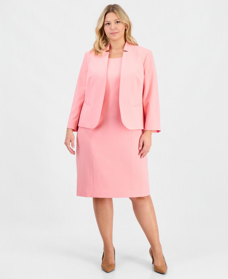 Plus Size Kiss-Front Cutout-Collar 2 Piece Dress Suit