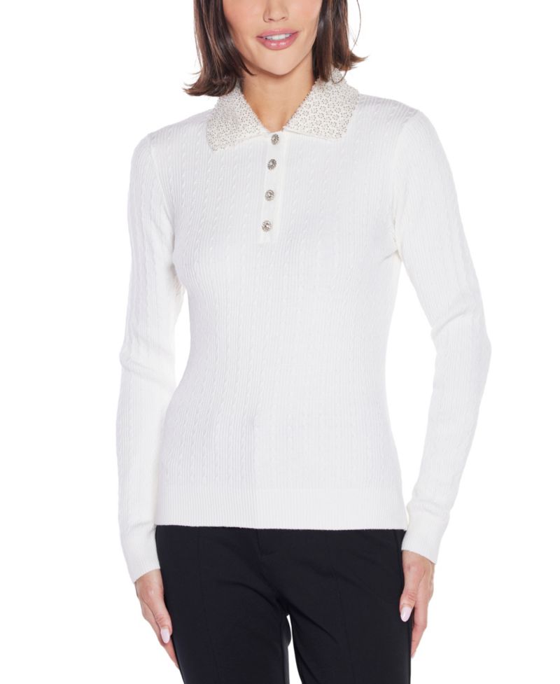 Women's Black Label Beaded Collar Sweater