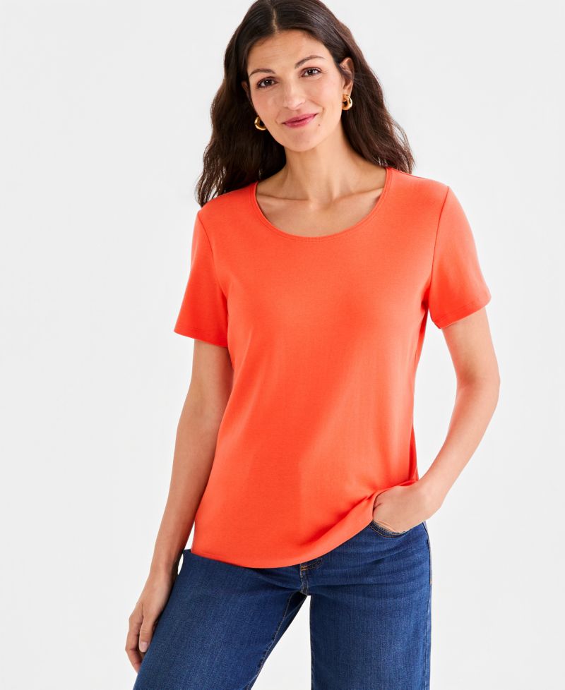 Petite Cotton Scoop-Neck Short-Sleeve Top