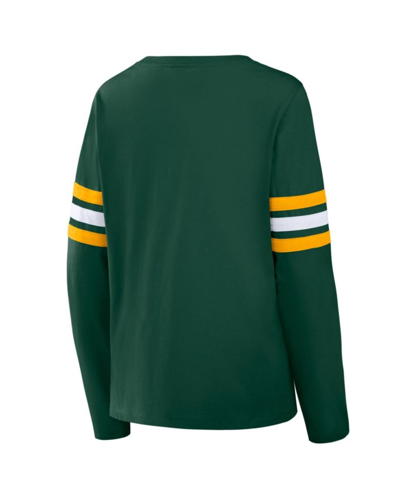 Women's Green Bay Packers Team First Coverage Scheme Lace-Up Neckline Long-Sleeve T-Shirt