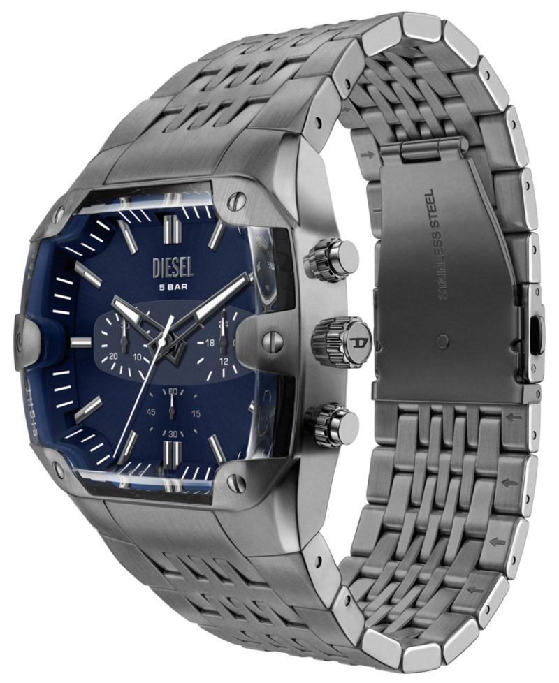 Men's Spiked Cushion Quartz Chronograph Gunmetal Stainless Steel Watch 45mm