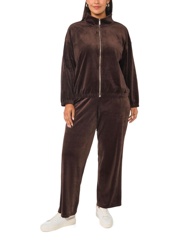 Plus Size Mock-Neck Velour Zip-Up Jacket