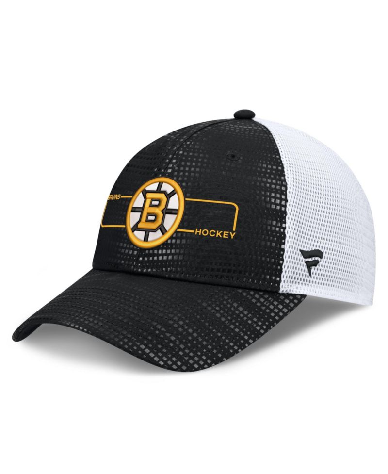 Men's Black Boston Bruins Authentic Pro Rink Boxed Logo Trucker Hat