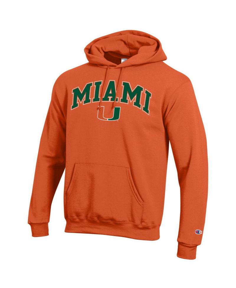Men's Champion Orange Miami Hurricanes Arch Over Logo Pullover Hoodie