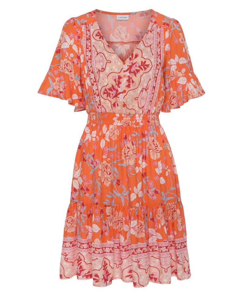Women's Floral-Print Tiered A-Line Short-Sleeve Dress