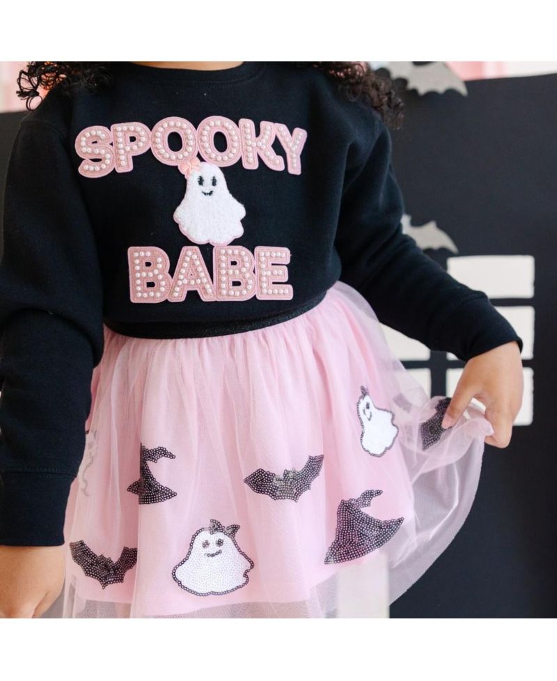 Little and Big Girls Spooky Babe Sequin Halloween Tutu Skirt