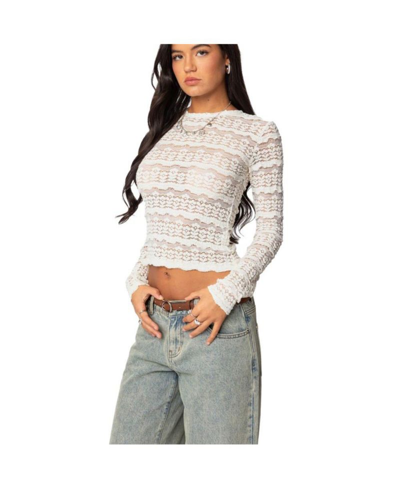 Women's Daisey Textured Sheer Lace Top