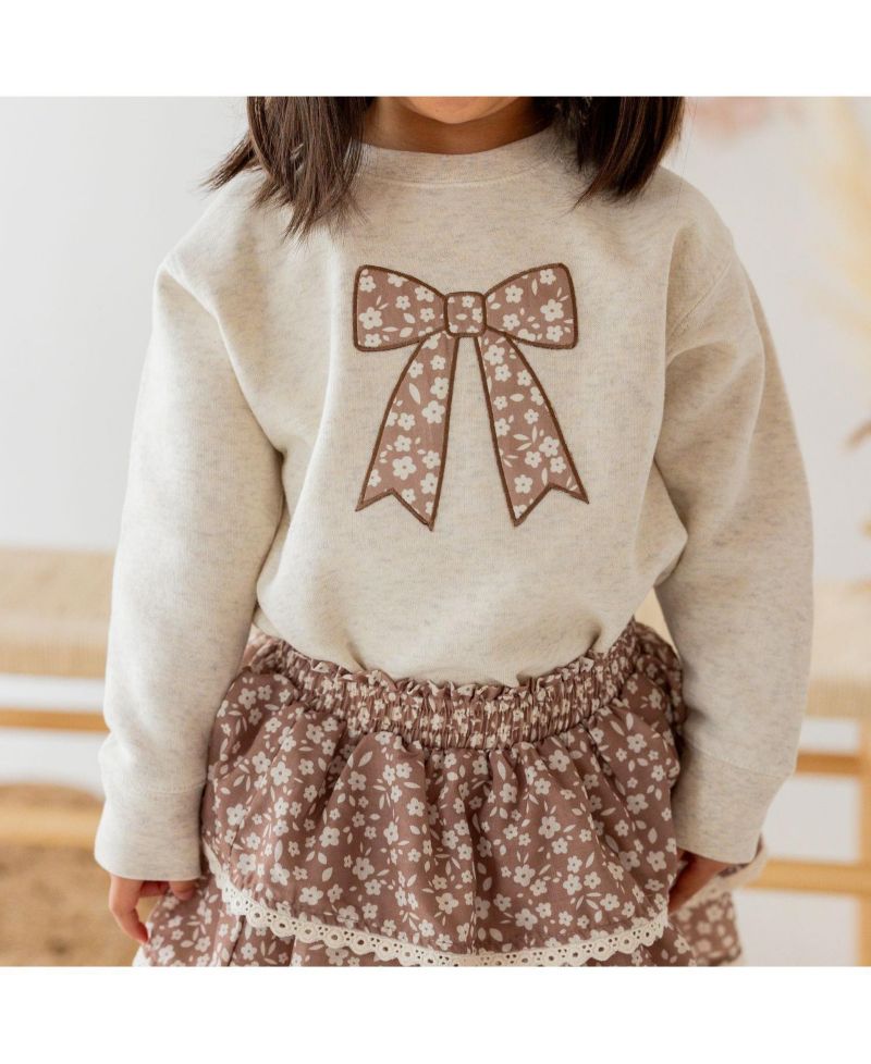 Big Girls (10-12) Mocha Floral Bow Patch Sweatshirt