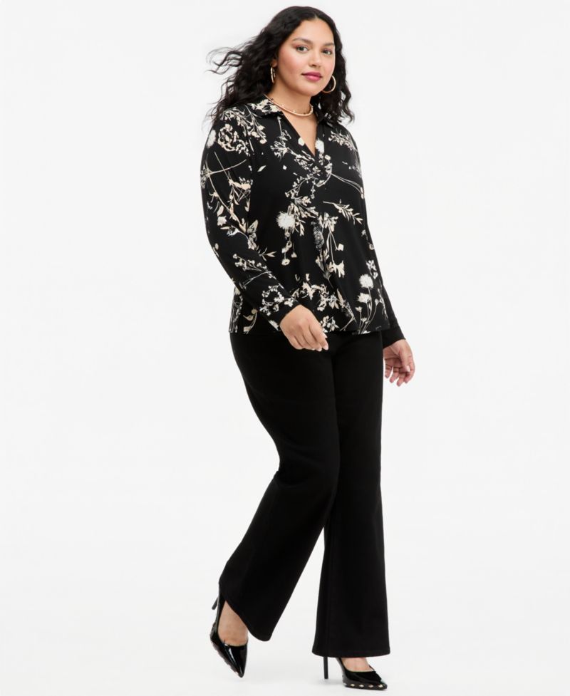 Plus Size Johnny-Collar Top