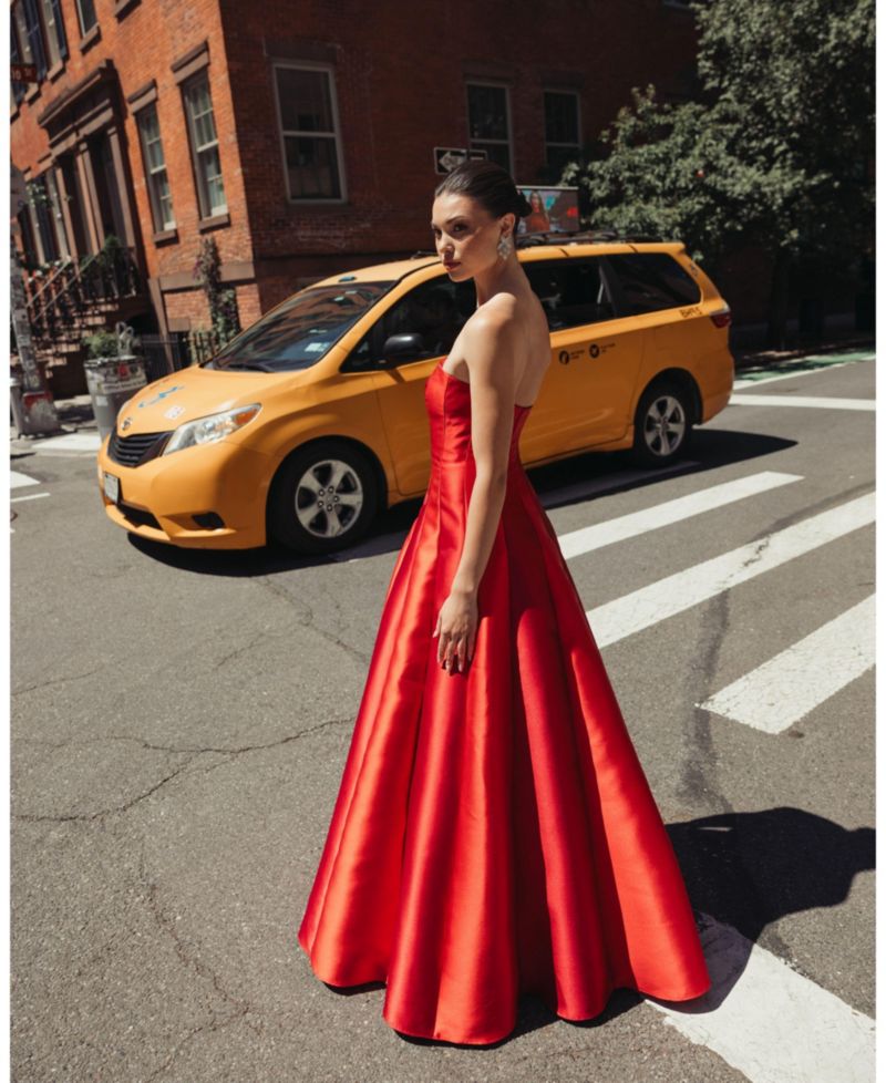 Women's Strapless Paneled Mikado Ball Gown