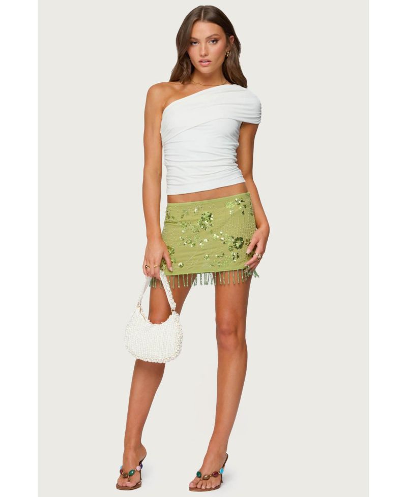 Women's Fold Over Ruched One Shoulder Top