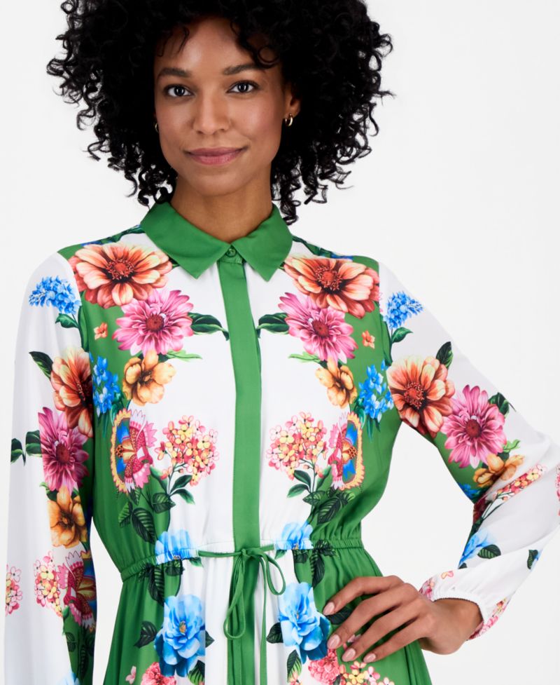 Women's Drawstring-Waist Midi Shirtdress