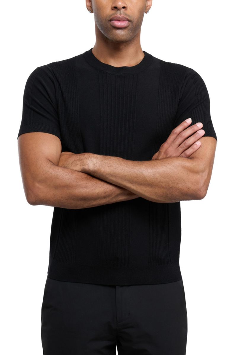 X RAY Men's Crew Rib Neck Raised Stripe Sweater
