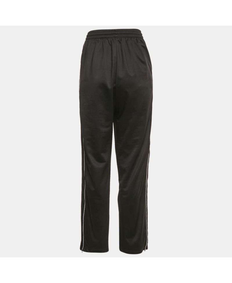 Women's Black Synthetic Logo Stripe Detail Track Pants