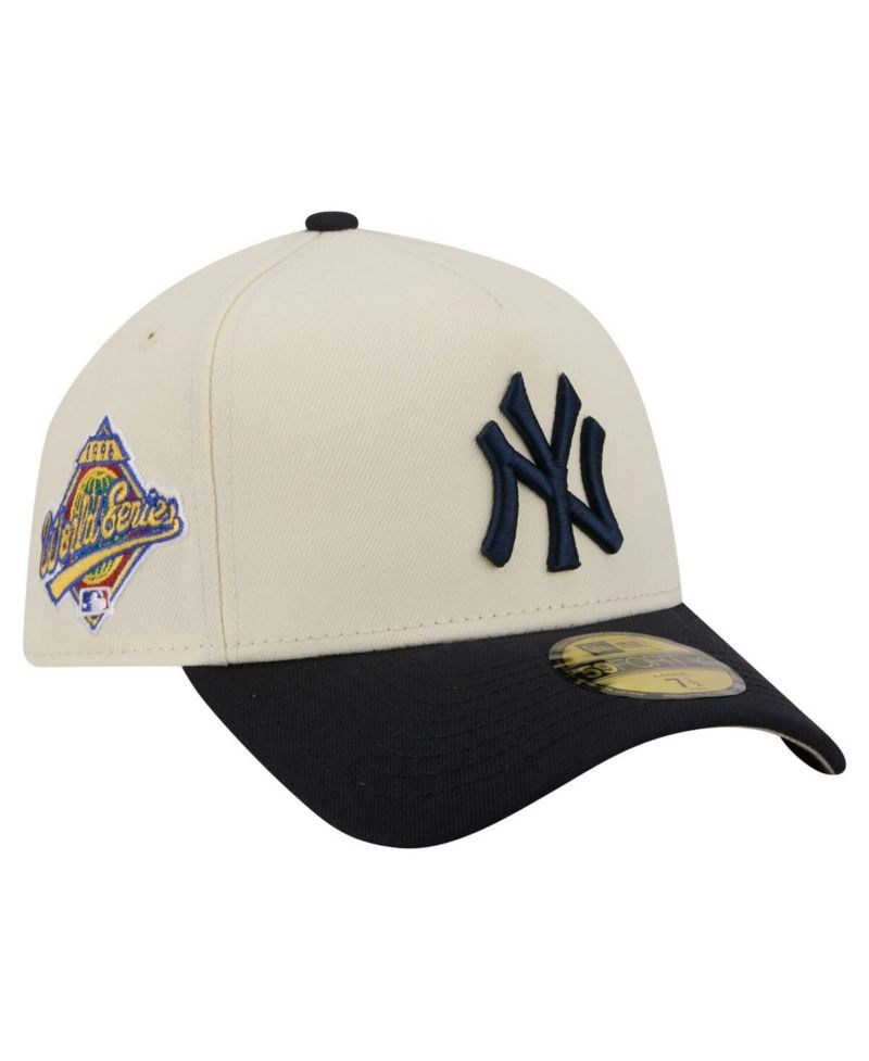 Men's Cream/Navy New York Yankees Chrome A-Frame 59FORTY Adjustable Hat